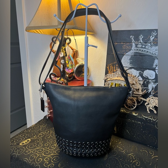 COACH 2014 Bleecker Grommets Mini Duffel Bag Black Leather 32386 Rare - Picture 2 of 16